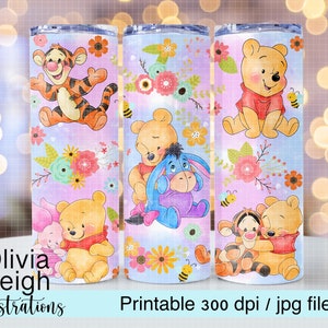 Emballage de tasse en sublimation pour bébé Winnie l'ourson et ses amis TÉLÉCHARGEMENT NUMÉRIQUE Gobelet mince 20 oz