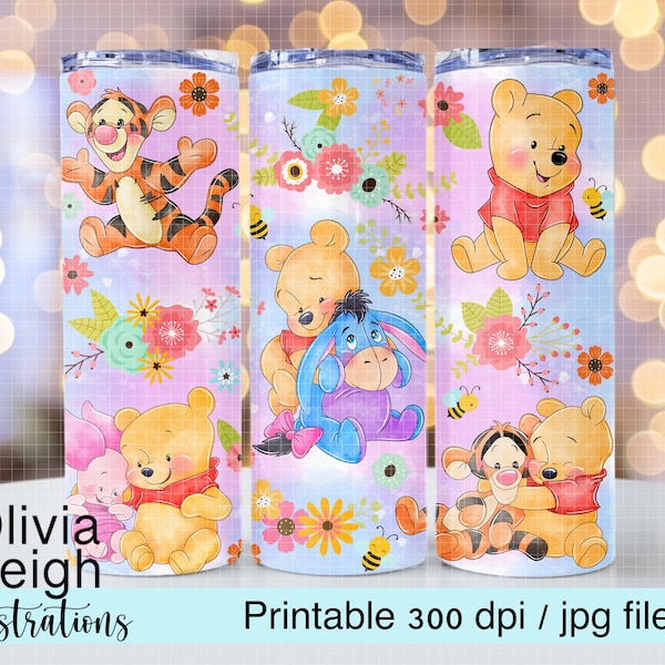 Baby Winnie The Pooh And Friends Sublimation Design Cup Wrap DIGITAL DOWNLOAD 20oz Skinny Tumbler Design