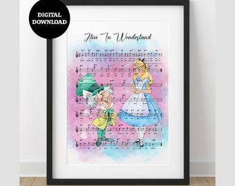 Alice In Wonderland Music Sheet Print-Wall Art-Gift Printable DIGITAL DOWNLOAD