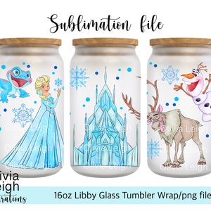 Cute Princess Elsa, Frozen, Christmas PNG File DIGITAL DOWNLOAD 16oz Glass Tumbler Design