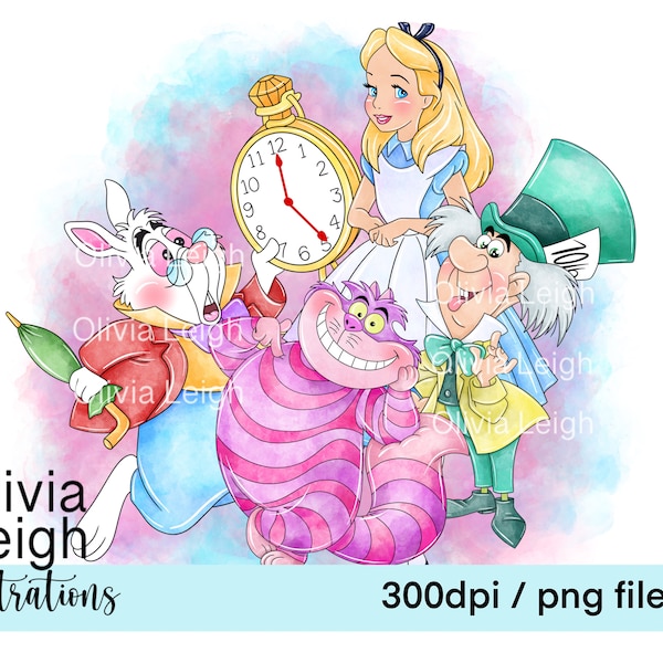 Alice In Wonderland PNG Sublimation Clipart Files DIGITAL DOWNLOAD Printable.