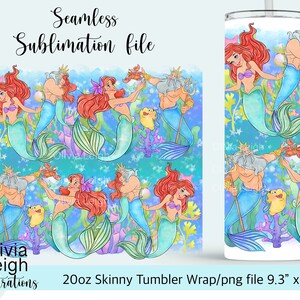 Princess Ariel the Little Mermaid Sublimation Design Wrap PNG File DIGITAL DOWNLOAD 20oz Skinny Tumbler Cup Design image 1