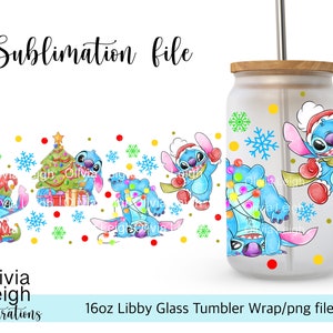 Cute Stitch Christmas. PNG Arquivo DOWNLOAD DIGITAL 16oz Copo de Vidro Tumbler Wrap Design imagem 2