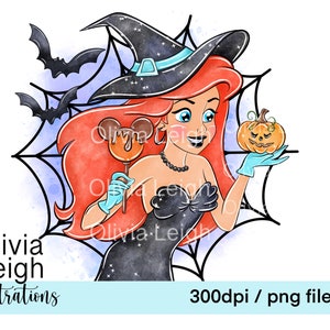 Cute Princess Ariel, The Little Mermaid Halloween Clipart Sublimation PNG File DIGITAL DOWNLOAD Printable