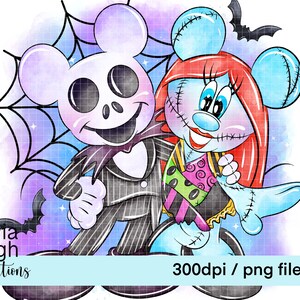 Mickey y Minnie Pesadilla de Halloween, lindos archivos PNG clipart dibujados a mano DESCARGA DIGITAL Imprimible