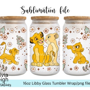 Lindo archivo PNG de El Rey León DESCARGA DIGITAL Diseño de vaso de vidrio de 16 oz