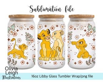 Cute The Lion King PNG File DIGITAL DOWNLOAD 16oz Glass Tumbler Design