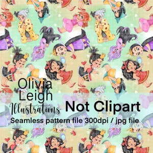 Cute Toddler Baby Princess Seamless Pattern. Villains Digital Paper. DIGITAL DOWNLOAD Children’s Printable