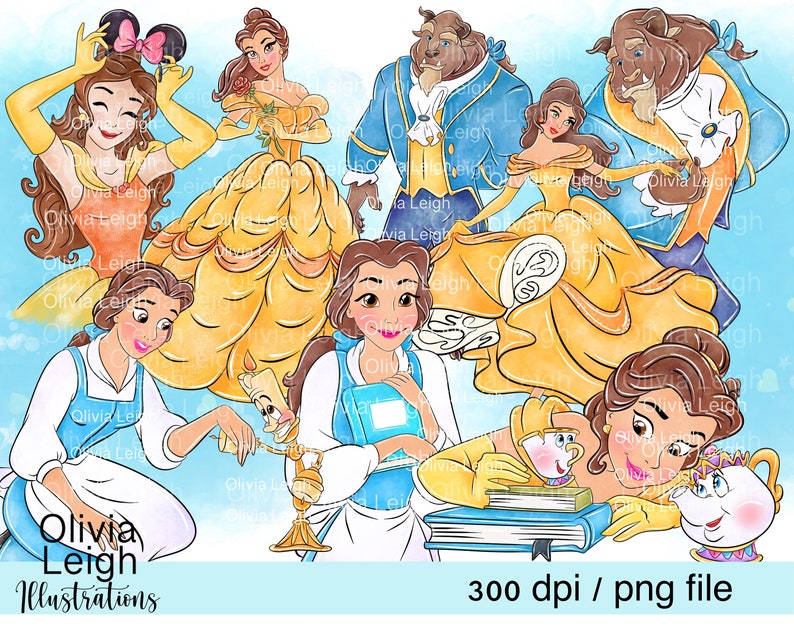 Set of Cute Beauty and the Beast Clipart PNG Files DIGITAL DOWNLOAD ...