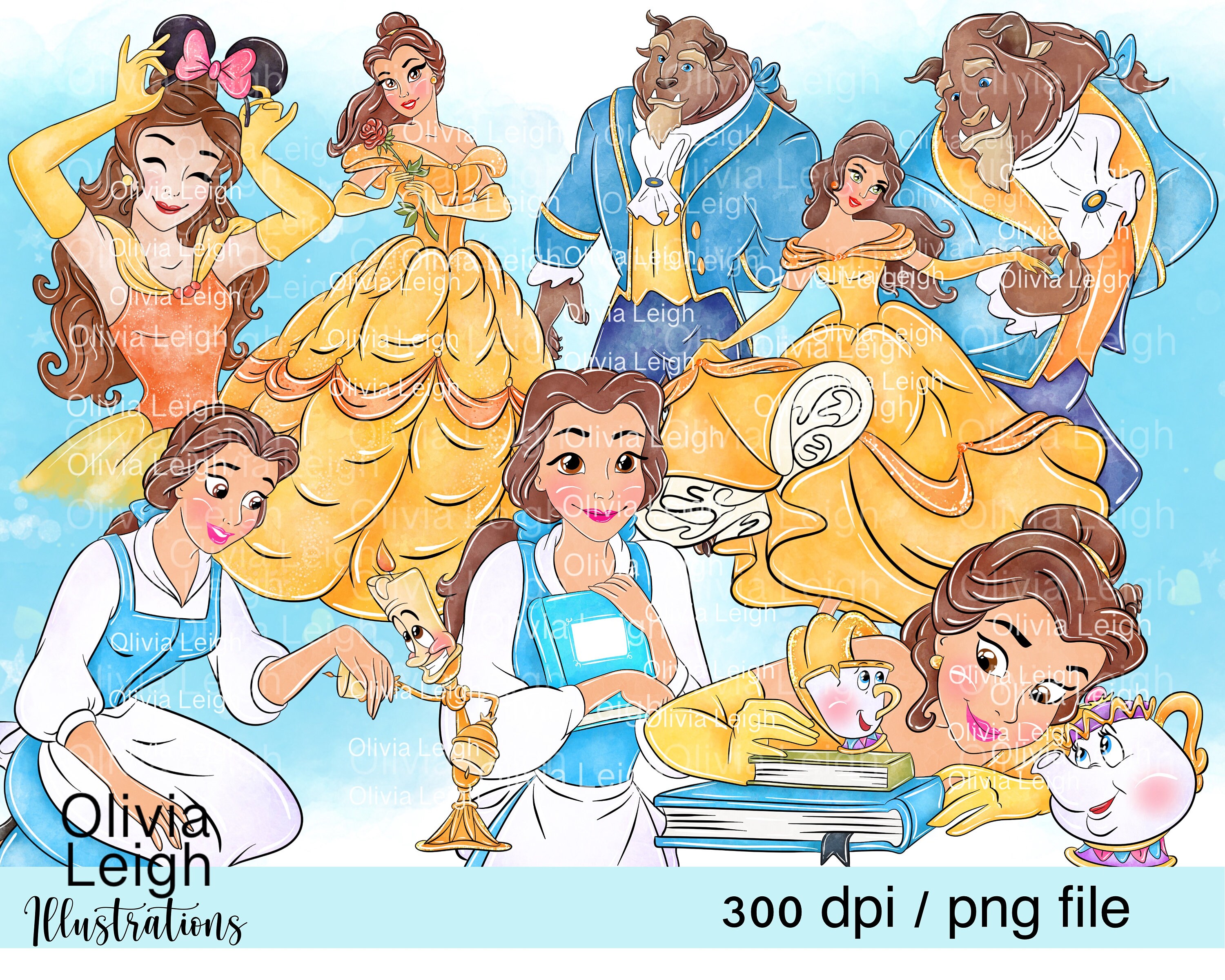 Set of Cute Beauty and the Beast Clipart PNG Files DIGITAL DOWNLOAD ...