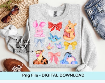 Winnie The Pooh And Friends PNG Coquette Style Shirt Design File DIGITAL DOWNLOAD