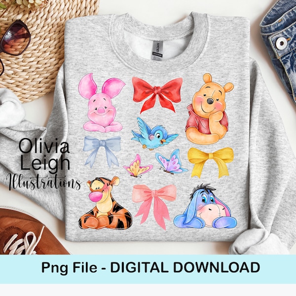 Winnie The Pooh And Friends PNG Coquette Style Shirt Design File DIGITAL DOWNLOAD