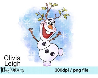 Lindo muñeco de nieve de Olaf para Navidad, imágenes prediseñadas para sublimación, archivos PNG, descarga digital, imprimible