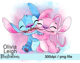 Stitch And Angel Clipart PNG Files DIGITAL DOWNLOAD Printable