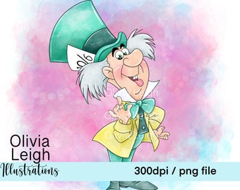 Alice In Wonderland The Mad Hatter Cute Clipart PNG Files DIGITAL DOWNLOAD  Printable