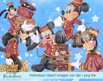 Uroczy Mickey i Goofy Nawiedzony Dwór Clipart Zestaw PNG Pliki Rysowane Ręcznie CYFROWE POBIERANIE
