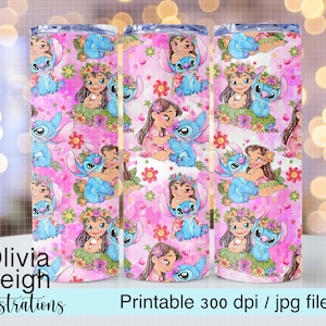 Lilo i Stitch, uroczy projekt sublimacji, opakowanie na kubek, cyfrowe pobieranie, 20-uncjowy, chudy kubek, projekt zdjęcie 1