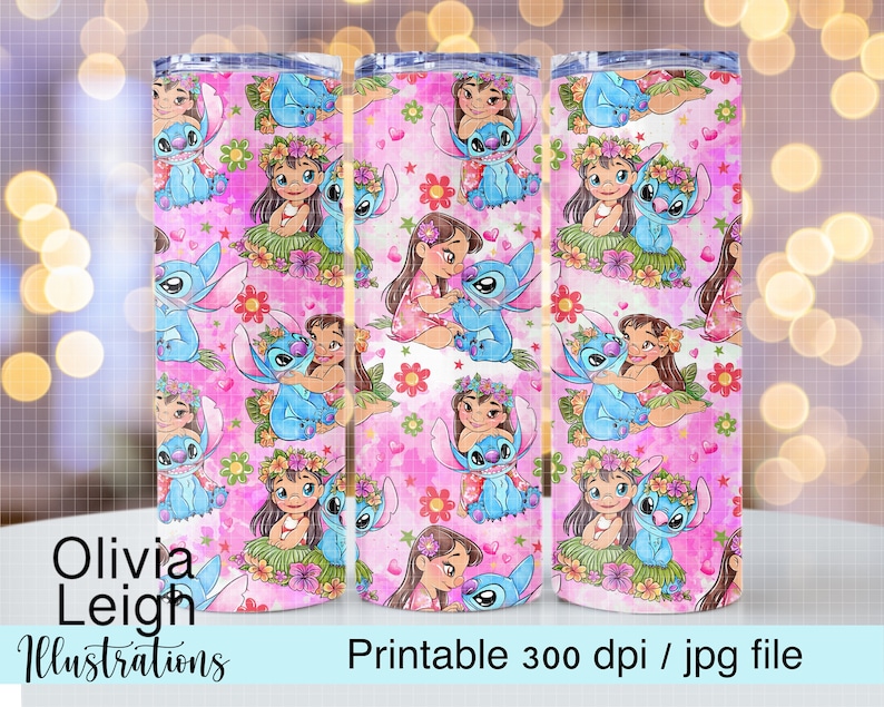 Lilo i Stitch, uroczy projekt sublimacji, opakowanie na kubek, cyfrowe pobieranie, 20-uncjowy, chudy kubek, projekt zdjęcie 1