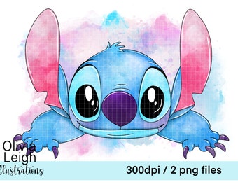 Stitch Cute Watercolour Clipart PNG Files DIGITAL DOWNLOAD Printable