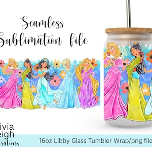 Prinzessin Mulan, Pocahontas, Jasmin, Tiana, Ariel und Belle wickeln PNG-Datei DIGITAL DOWNLOAD 16oz Glasbecher Design
