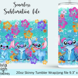 Lilo and Stitch-sublimatieontwerp wrap PNG-bestand DIGITALE DOWNLOAD 20oz mager Tumbler Cup-ontwerp afbeelding 1