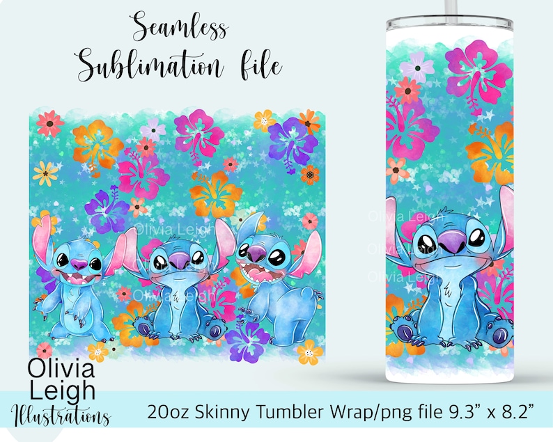 Lilo and Stitch-sublimatieontwerp wrap PNG-bestand DIGITALE DOWNLOAD 20oz mager Tumbler Cup-ontwerp afbeelding 1