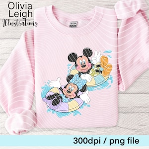 Mickey y Minnie en verano en la playa, piscina, archivos PNG dibujados a mano, descarga digital, imprimible, Uvdtf