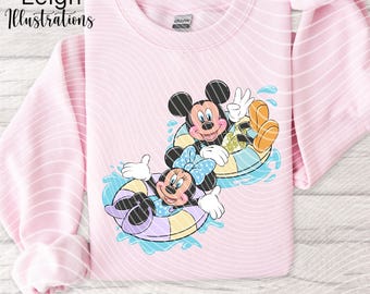 Mickey And Minnie Summertime Beach, Pool PNG Files Hand Drawn DIGITAL DOWNLOAD Printable Uvdtf