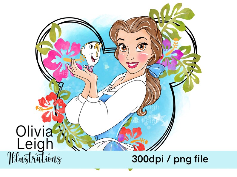 Beauty and the Beast Princess Belle Cute Clipart Sublimation PNG Files ...