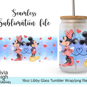 Archivo PNG de envoltura de sublimación de Minnie y Mickey Mouse DESCARGA DIGITAL Diseño de vaso de vidrio de 16 oz