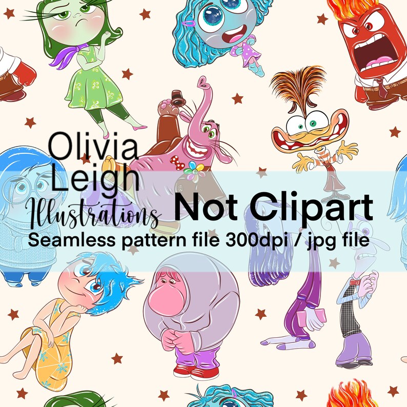 Repeat Emotion Image Cute Colourful Inside Out Emotions Seamless Repeat Pattern. Digital ...