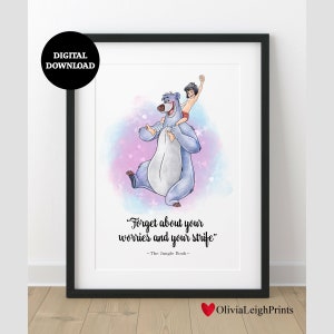 The Jungle Book word Art Quote watercolour Art Print-Wall Art Nursery Children&#39;s DIGITAL DOWNLOAD Printable