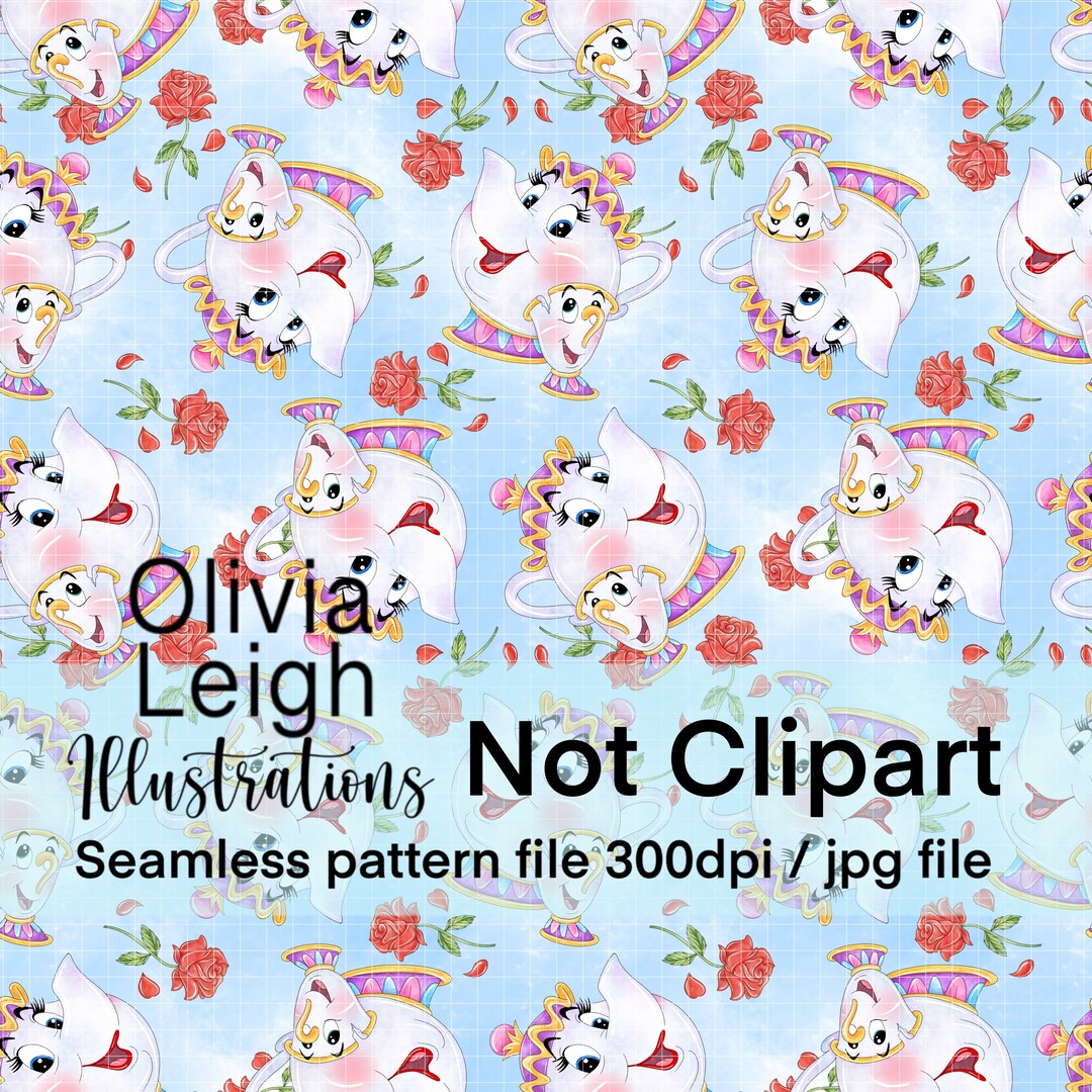 Cute Mrs Potts and Chip Seamless Pattern. Digital Paper. DIGITAL ...