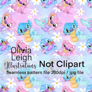 Cute Stitch And Angel Seamless Pattern. Digital Paper. DIGITAL DOWNLOAD Printable