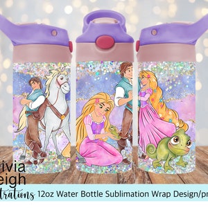 Jolie princesse Raiponce PNG fichier TÉLÉCHARGEMENT NUMÉRIQUE bouteille d'eau 12 oz design gobelet