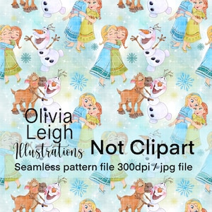 Princess Elsa And Anna Frozen Olaf Cute Seamless Pattern. Digital Paper. DIGITAL DOWNLOAD  Printable