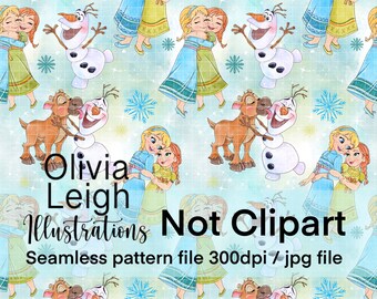 Princess Elsa And Anna Frozen Olaf Cute Seamless Pattern. Digital Paper. DIGITAL DOWNLOAD  Printable