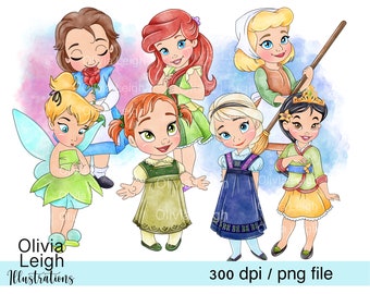 Set of Baby Toddler Princesses Belle, Mulan, Cinderella, Ariel