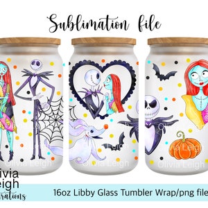 Cute Halloween Nightmare Christmas PNG File DIGITAL DOWNLOAD 16oz Glass Tumbler Design