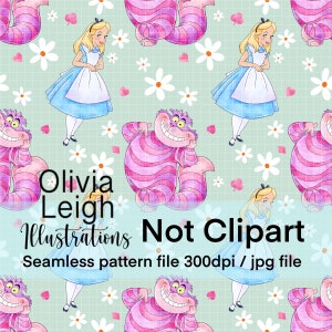 Alice In Wonderland Seamless Repeat Pattern. Digital Paper. DIGITAL DOWNLOAD Printable