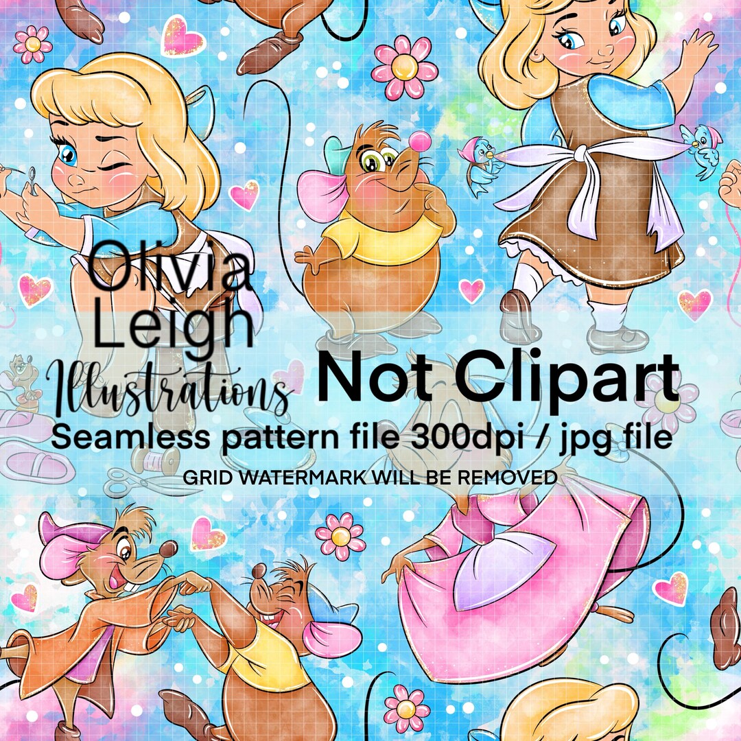 Cute Baby Cinderella and Mice Seamless Repeat Pattern. Digital Paper ...