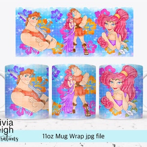 Cute Hercules Sublimation mug Wrap PNG File For 11oz Mug DIGITAL DOWNLOAD Tumbler Cup Design.