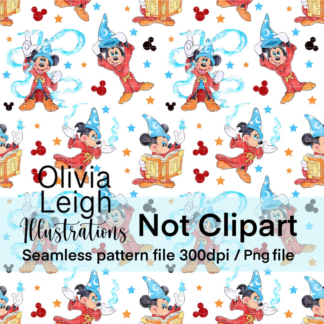 Cute Mickey Mouse Sorcerer Seamless Repeat Pattern. Digital Paper ...