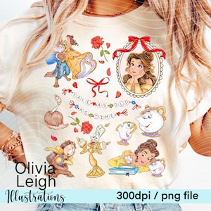 Principessa Belle, La bella e la bestia, PNG Frame Bow Coquette Style Shirt Design File DOWNLOAD DIGITALE