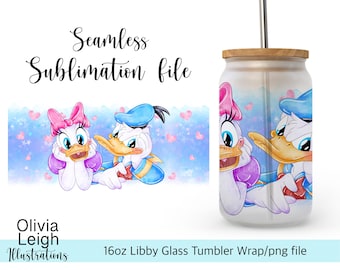 Donald And Daisy Sublimation Wrap PNG File DIGITAL DOWNLOAD 16oz Glass Tumbler Design