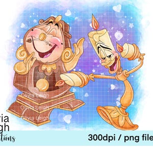 Princesa Bella, Lumiere y Cogsworth, La Bella y la Bestia Lindos archivos PNG Clipart DESCARGA DIGITAL Imprimible