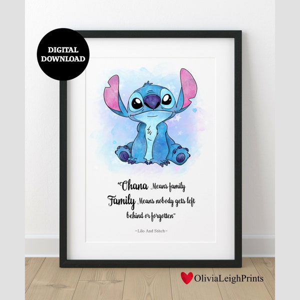 Stitch Watercolour Word Art Quote Print-Wall Art-Gift-Nursery DIGITAL DOWNLOAD Printable