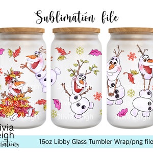 Frozen Olaf Snowman Christmas Sublimation Wrap PNG File DIGITAL DOWNLOAD 16oz Glass Tumbler Design Uv-dtf Printable