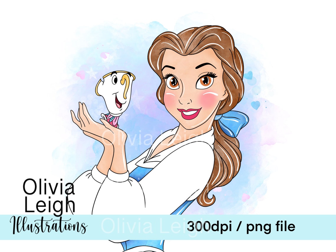 Princess Belle Beauty and the Beast Cute Clipart PNG Files DIGITAL ...