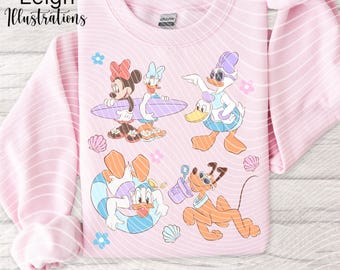 Mickey And Minnie Summertime Beach, Pool PNG Files Hand Drawn DIGITAL DOWNLOAD Printable Uvdtf